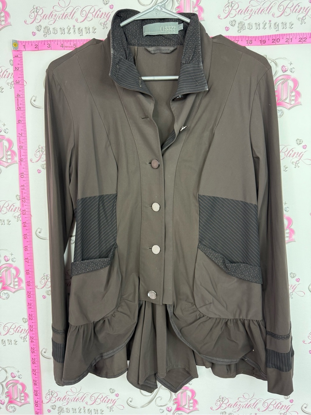 3322 Collection Brown Ruffled-Trim Button Front Blouse Jacket